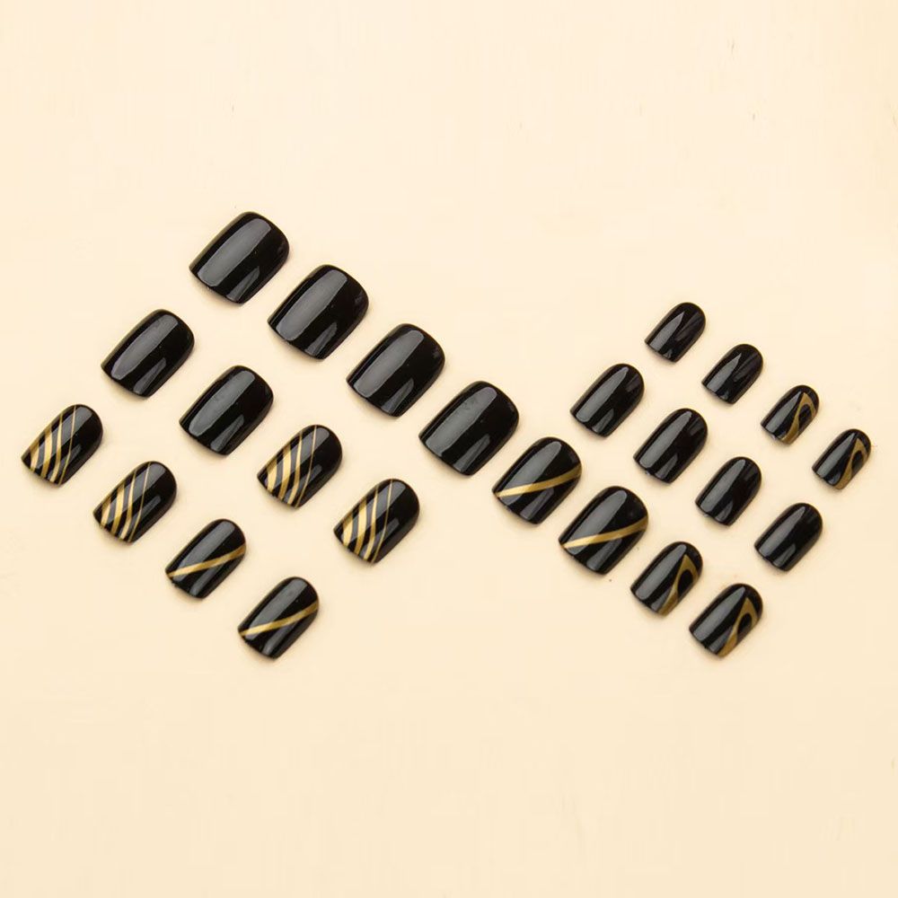 Black gold lines, European and American square nail art pieces, spicy girl fashion fake nail products
