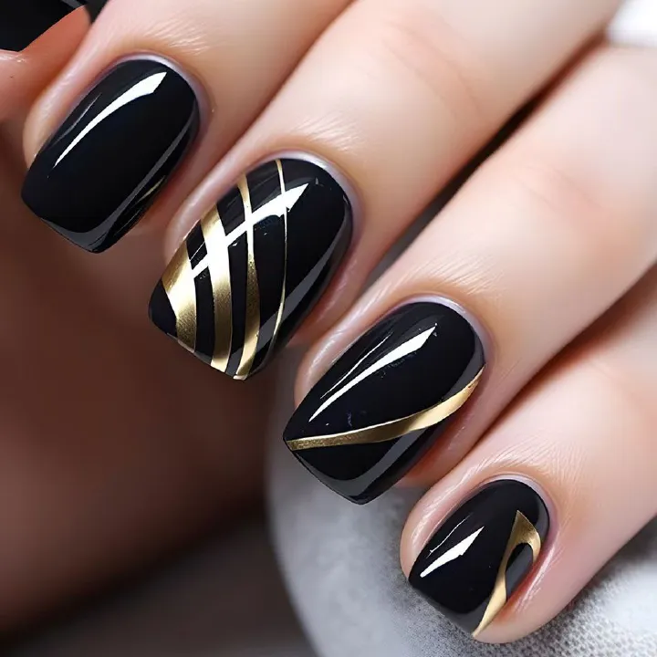 Black gold lines, European and American square nail art pieces, spicy girl fashion fake nail products