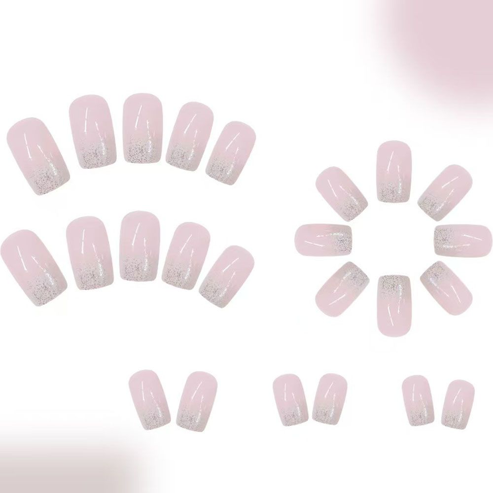 Short, shiny, short ballet, European and American cross-border foreign trade, fresh and fashionable gradient color, shimmering light powder blending, detachable and wearable nail art, 24 pieces