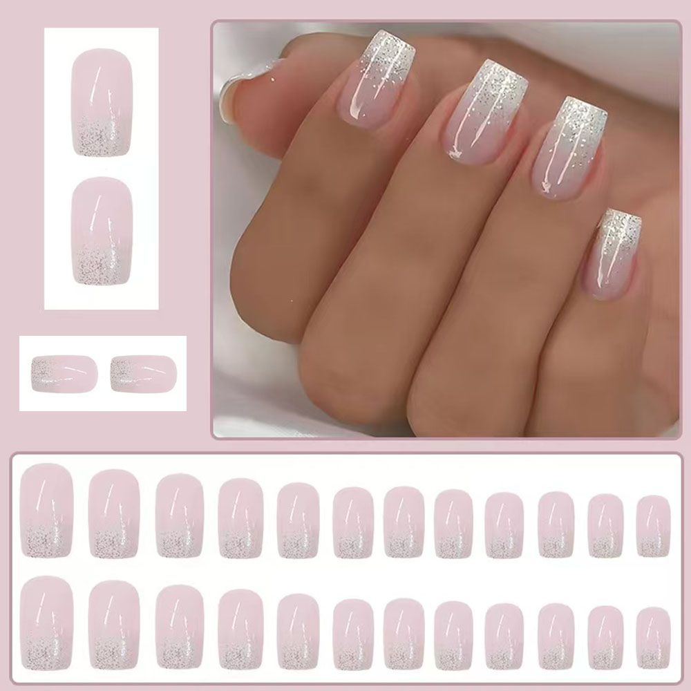 Short, shiny, short ballet, European and American cross-border foreign trade, fresh and fashionable gradient color, shimmering light powder blending, detachable and wearable nail art, 24 pieces