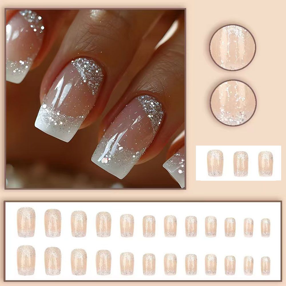 European and American Ins Sparkling Gold Powder Simple, Fashionable, High end Sensation Sparkling Star White Edge French Nail Slices Sparkling Powder Fake Nail Slices