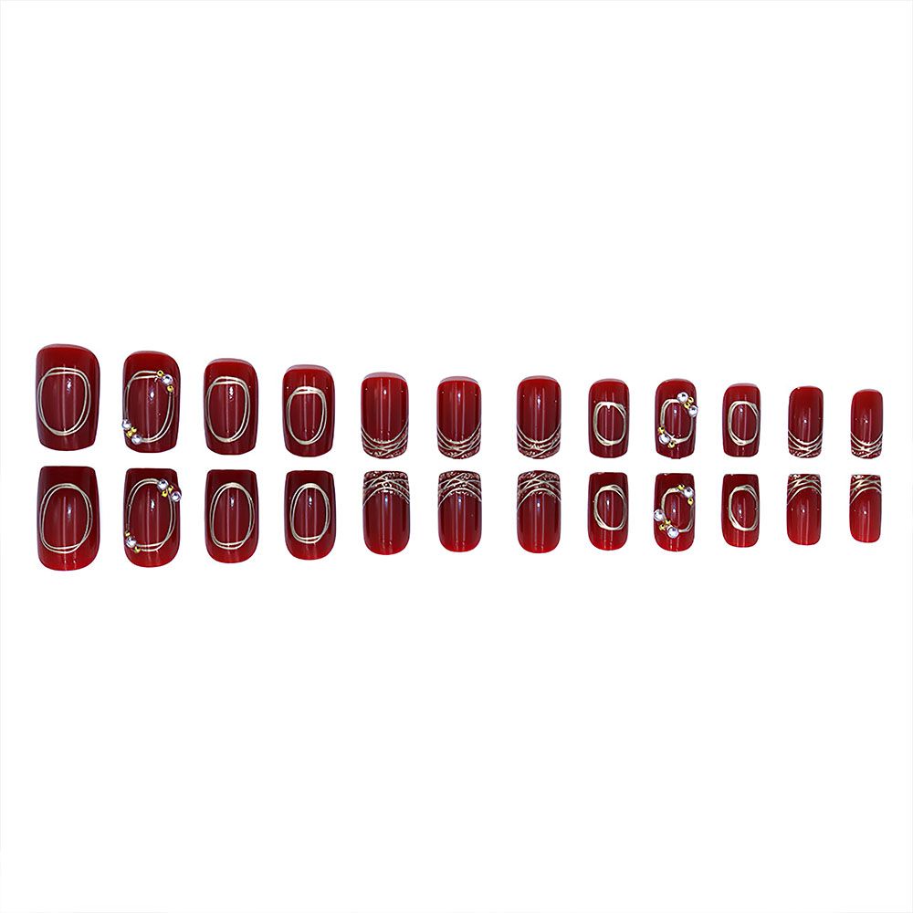 （Clearance Sale）24 pieces per box Wine red French diamond White new shiny gold powder wear nail art finished fake nail patch can be reused
