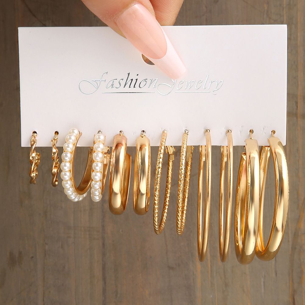 12 pairs of earring set Vintage pearl earrings set Metal gold earrings geometric fashion jewelry trendy light luxury high sense creative personality oval earrings for women