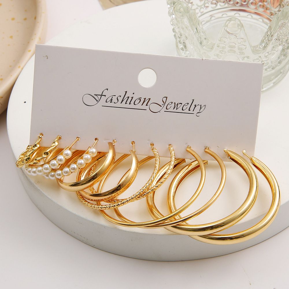 12 pairs of earring set Vintage pearl earrings set Metal gold earrings geometric fashion jewelry trendy light luxury high sense creative personality oval earrings for women