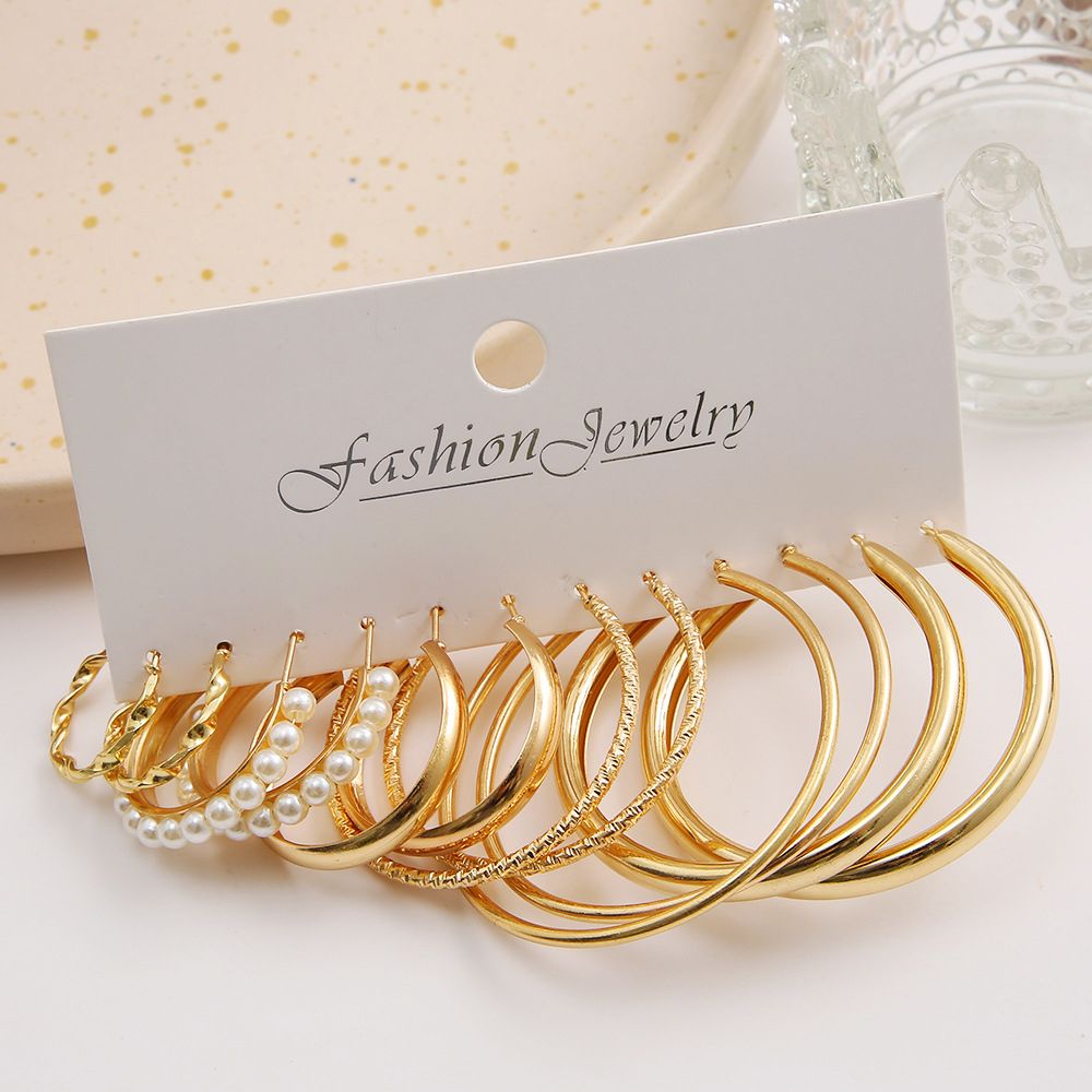 12 pairs of earring set Vintage pearl earrings set Metal gold earrings geometric fashion jewelry trendy light luxury high sense creative personality oval earrings for women