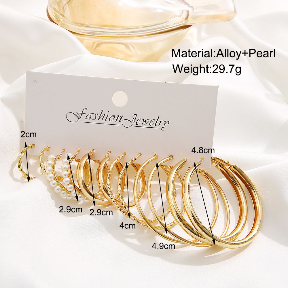12 pairs of earring set Vintage pearl earrings set Metal gold earrings geometric fashion jewelry trendy light luxury high sense creative personality oval earrings for women