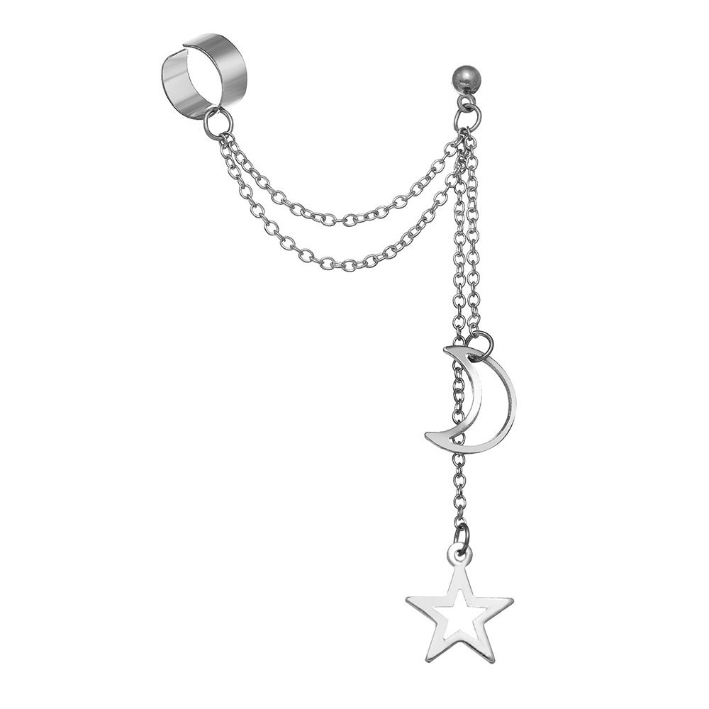 （Clearance Sale）Europe and the United States new creative personality trend metallic earrings long five-pointed star earrings bone clip has layers of fashion women