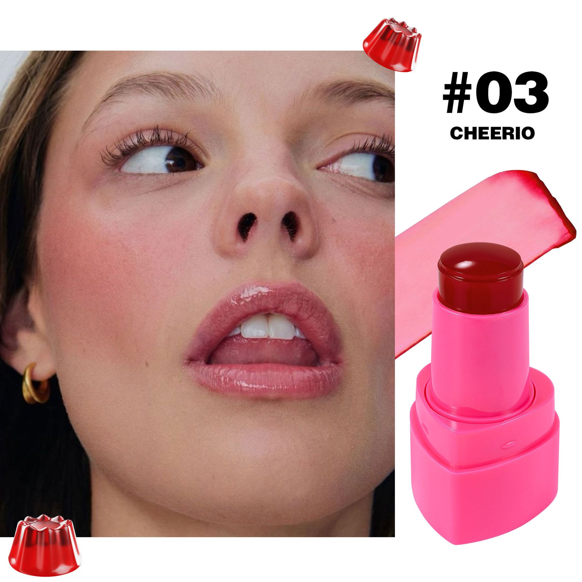 （Clearance Sale）5-color spot neutral jelly powder blusher makeup rouge cream shimmer powder blusher stick dual-use brighten and beautify powder blusher