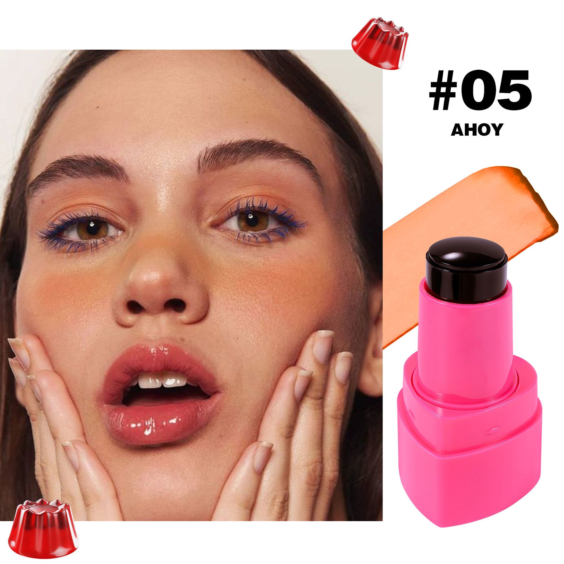 （Clearance Sale）5-color spot neutral jelly powder blusher makeup rouge cream shimmer powder blusher stick dual-use brighten and beautify powder blusher