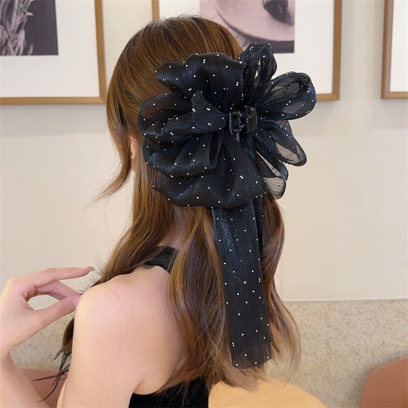 Retro style pearl bow clip, women's back of the head, low ponytail hair clip, half tied hair clip, temperament hair accessory, high-end temperament, elegant low ponytail hair accessory, hair clip