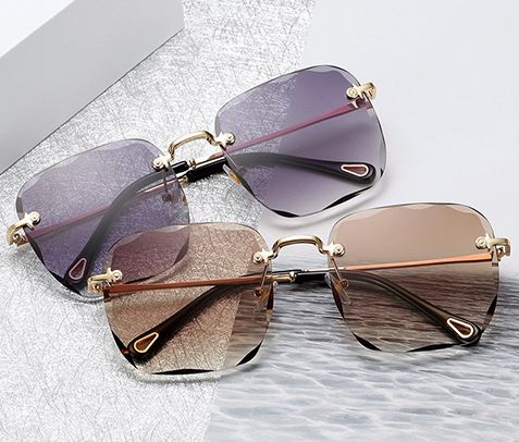 Clearance Sale  sunglasses with a box New frameless cut edge square sunglasses female Korean network red round face slimming anti-UV