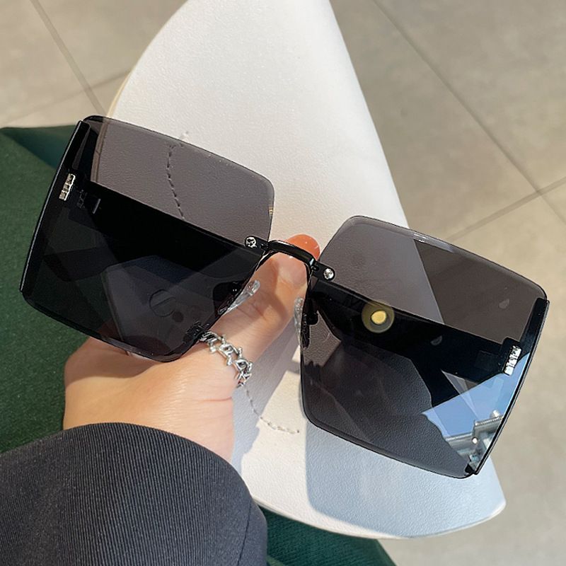 High end square frameless cut edge sunglasses with a unique and trendy style, cool sunglasses for women with big faces, slimming fashion glasses, sunscreen glasses