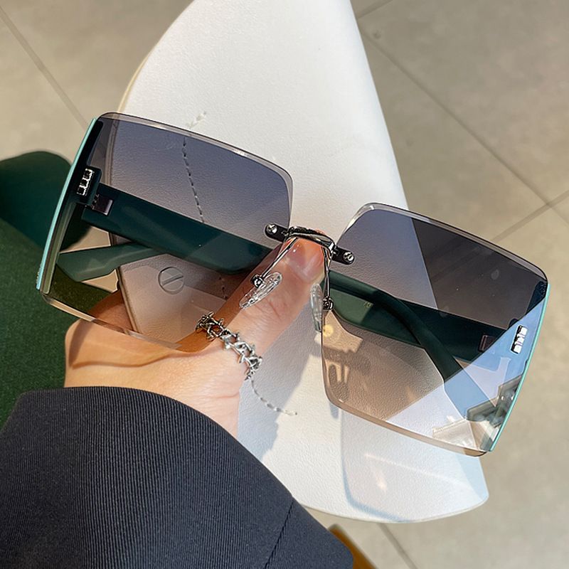 High end square frameless cut edge sunglasses with a unique and trendy style, cool sunglasses for women with big faces, slimming fashion glasses, sunscreen glasses