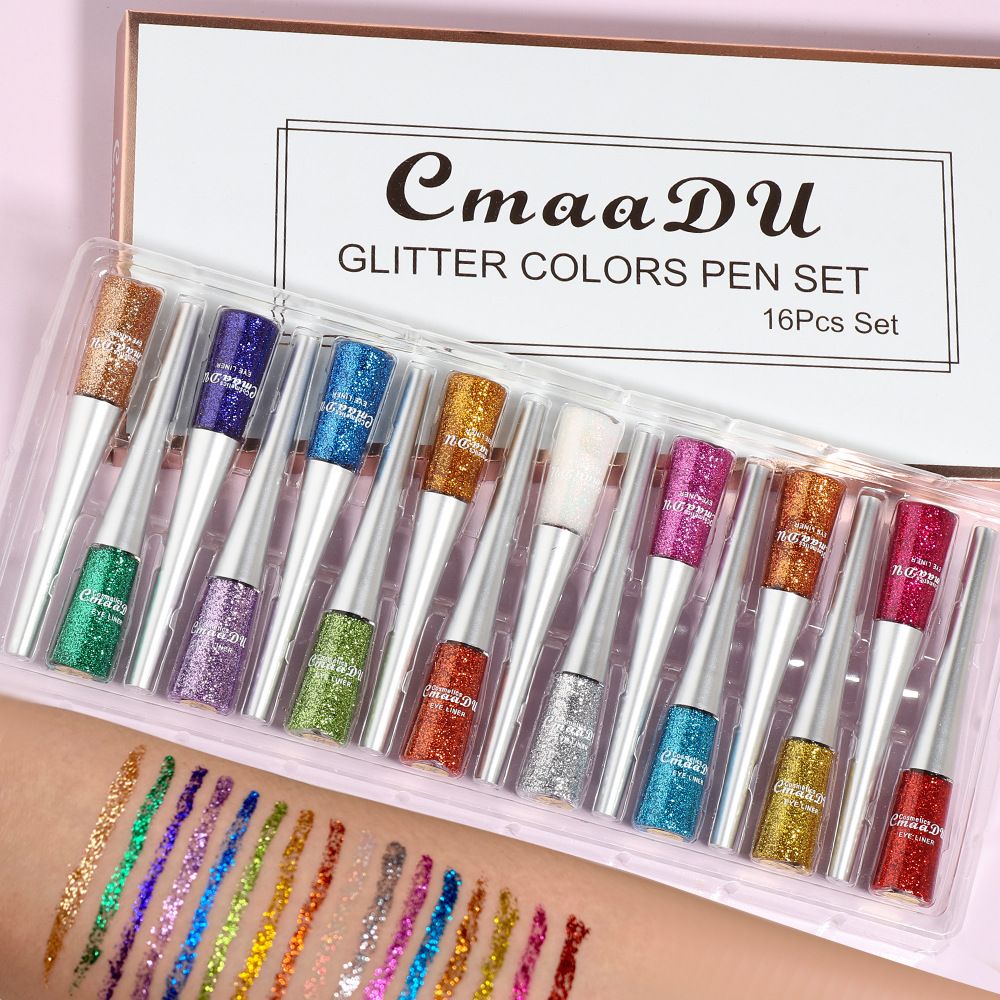 Colorful eyeliner liquid pen cosplay stage makeup explodes, waterproof, non halo dye gold silver green blue 16 color suit gold onion powder eyeliner liquid