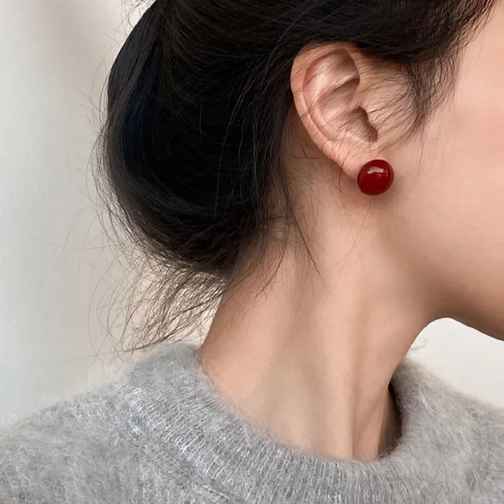 Clearance Sale  Wine red cherry earrings, retro oval high-end design earrings, versatile earrings for daily commuting