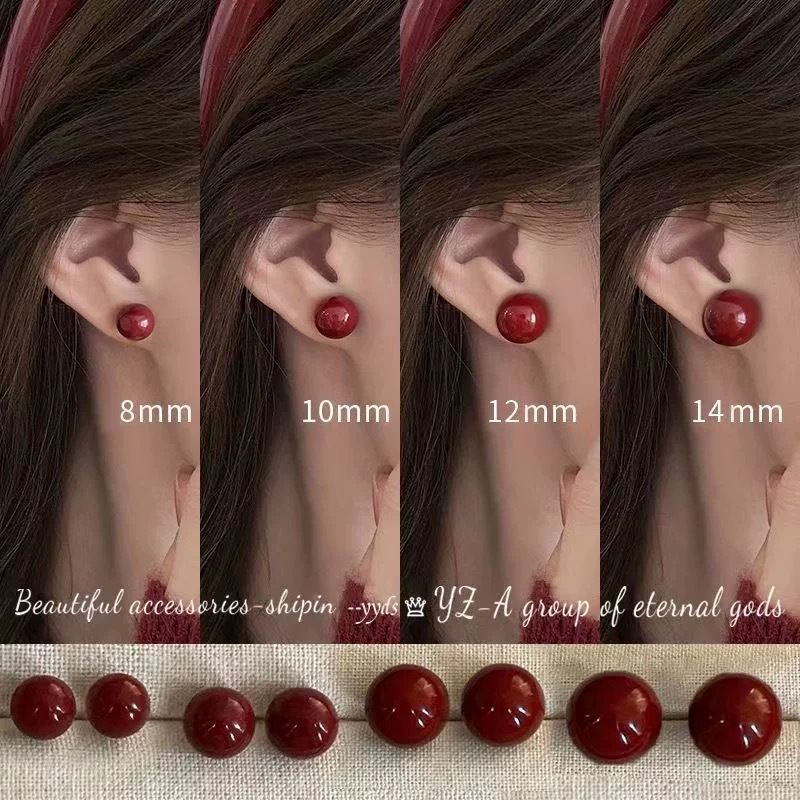 Clearance Sale  Wine red cherry earrings, retro oval high-end design earrings, versatile earrings for daily commuting