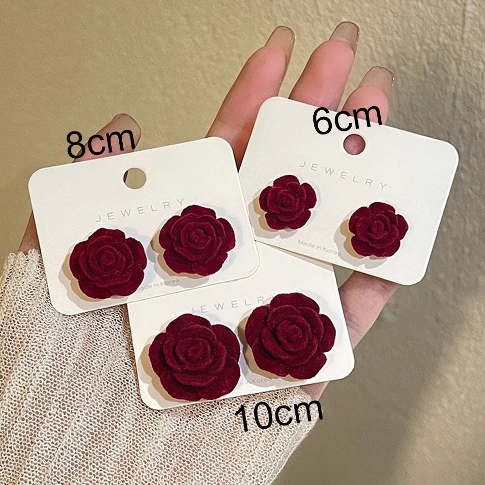 Vintage velvet rose earrings, artistic French wine red, high-end, fairy like, beautiful and niche ear accessories