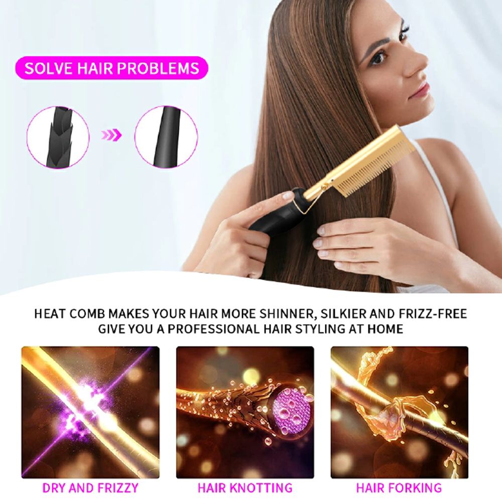 Hot Comb Bangs wet and dry copper comb straight hair curling rod household straightening multi-function electric heated comb straight hair comb