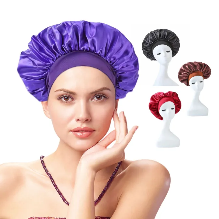 Satin Headscarf Hat Sleeping Bonnet Women Curly Hair Wrap Silk Cap Fashion Head Scarf Headwear Night Sleep Hat Adjust Head Cover Hat For Curly Springy Hair Styling Accessories Soft Elastic Band