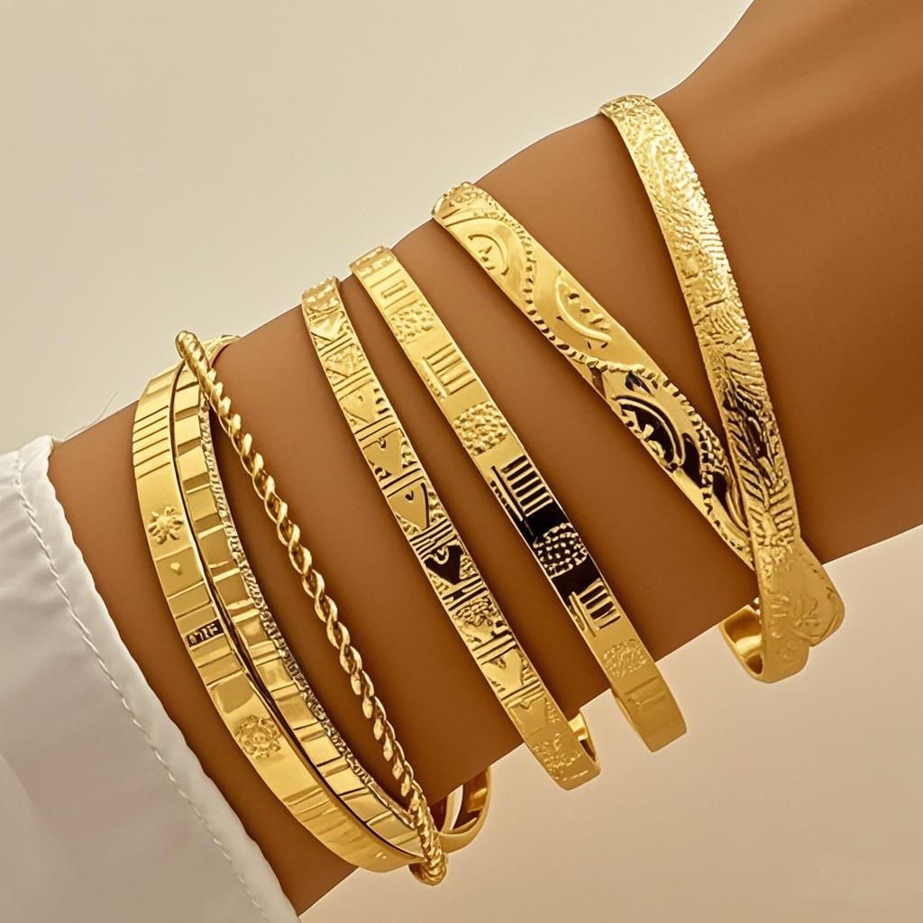 7 bracelets in one bag New European and American retro multi-layer  pattern bracelet women's set 7 multi-layer chains fashionable light luxury alloy hand jewelry