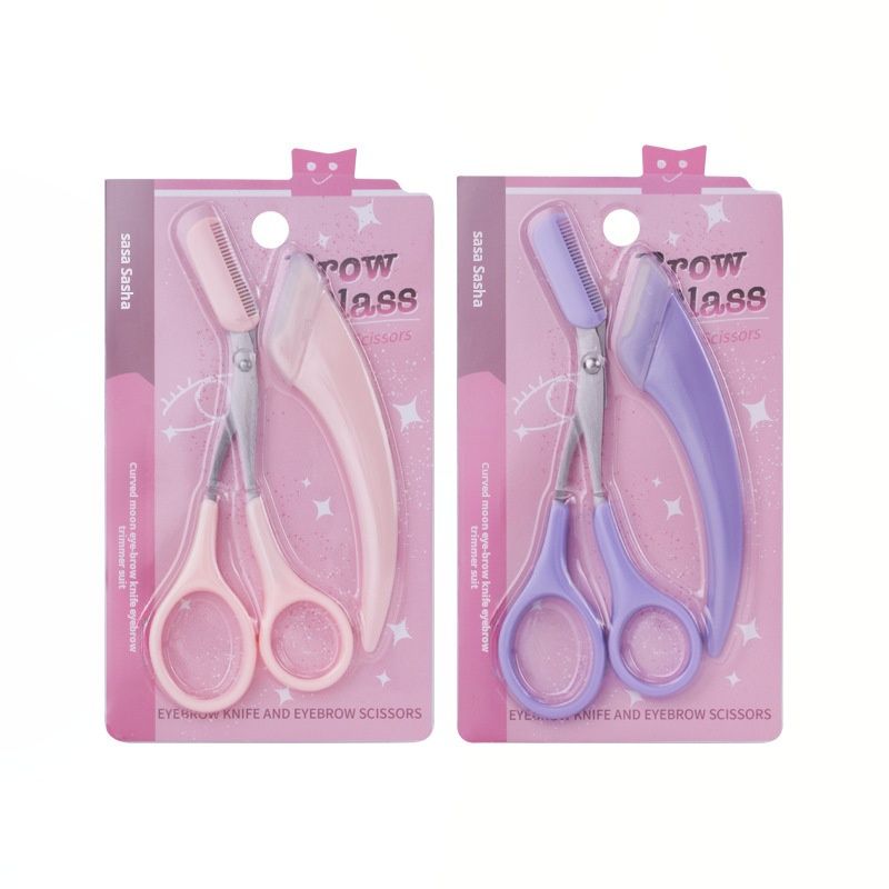 Clearance Sale  Beginner's Safe Eyebrow Trimmer New Eyebrow Trimmer Scissors Anti Scratch Bending Moon Eyebrow Scraper Set for Beginners