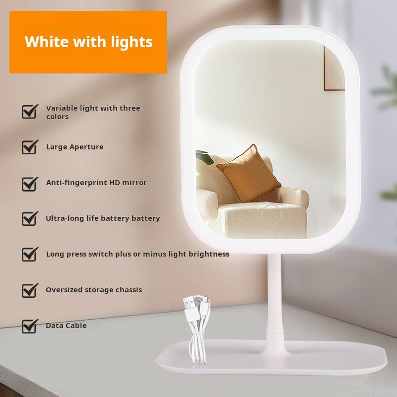 LED light European makeup mirror desktop multifunctional makeup mirror with adjustable lamp desktop makeup mirror LED tri color light adjustable mirror