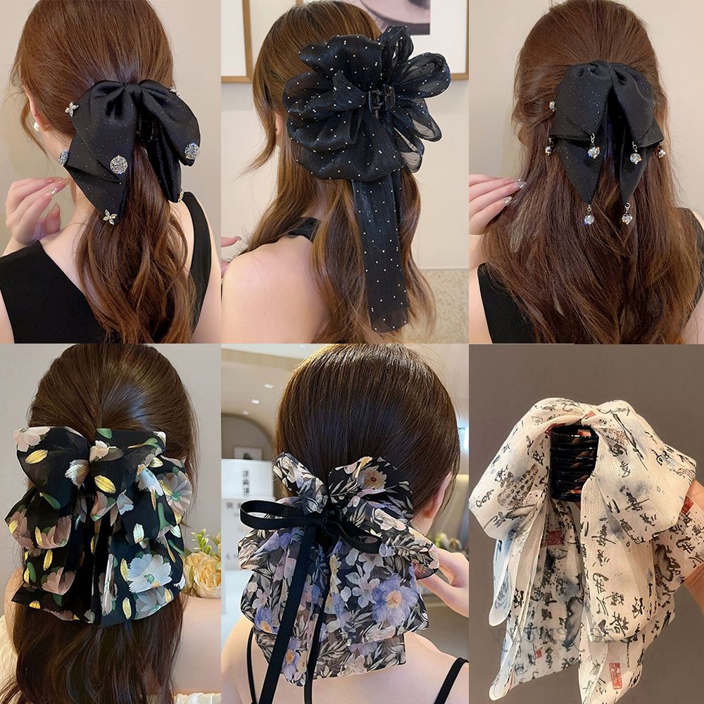 Retro style pearl bow clip, women's back of the head, low ponytail hair clip, half tied hair clip, temperament hair accessory, high-end temperament, elegant low ponytail hair accessory, hair clip