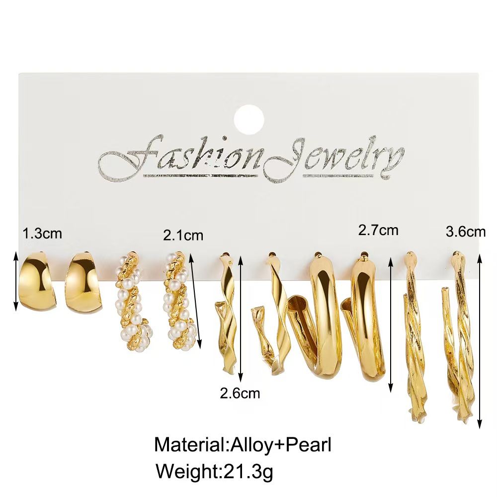 （Clearance Sale）5 sets Vintage Pearl earrings Metallic Gold earrings Geometric Fashion jewelry personality Trendy light luxury High metallic gold and silver oval earrings for women