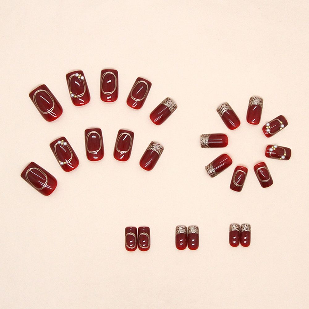 （Clearance Sale）24 pieces per box Wine red French diamond White new shiny gold powder wear nail art finished fake nail patch can be reused