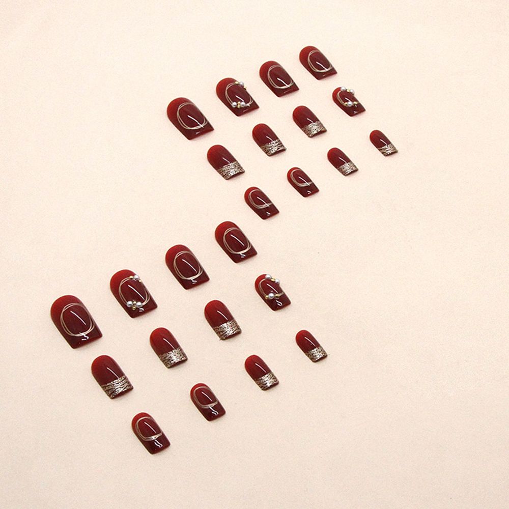 （Clearance Sale）24 pieces per box Wine red French diamond White new shiny gold powder wear nail art finished fake nail patch can be reused