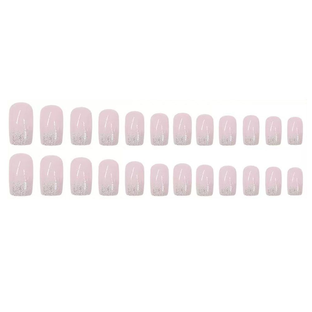 Short, shiny, short ballet, European and American cross-border foreign trade, fresh and fashionable gradient color, shimmering light powder blending, detachable and wearable nail art, 24 pieces