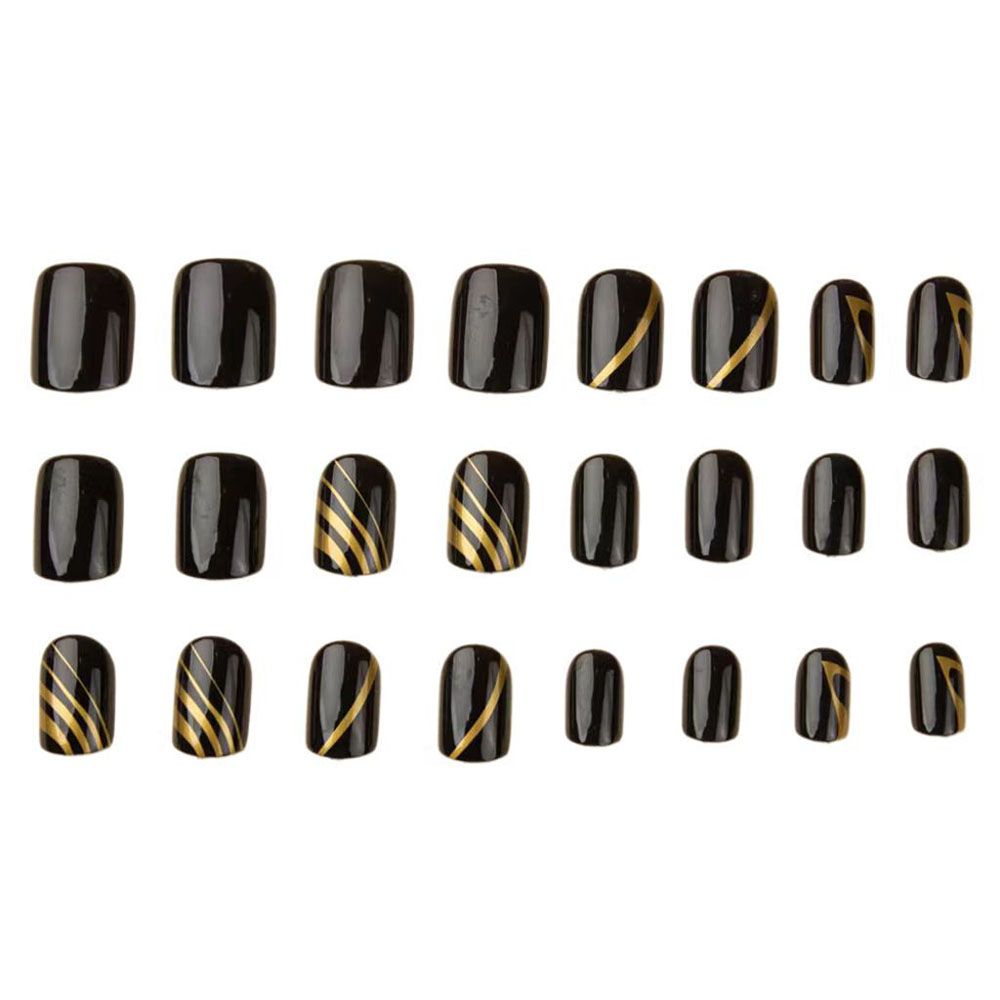 Black gold lines, European and American square nail art pieces, spicy girl fashion fake nail products