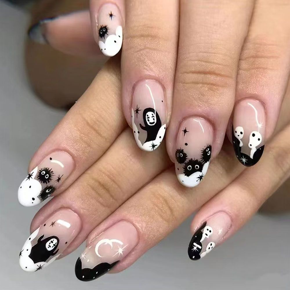 24 pieces per box European and American Halloween explosion, sweet and cool French nail art, round nail art, little devil, press on nail, fake nail art pieces
