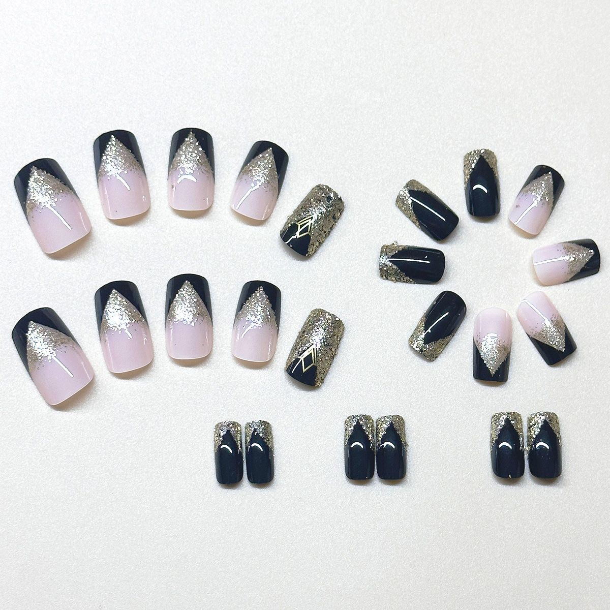 24 pieces per box European and American medium to long European square glitter powder explosion, sweet and cool French nail art, spicy girls shine, Instagram style spicy girls fake nail art pieces