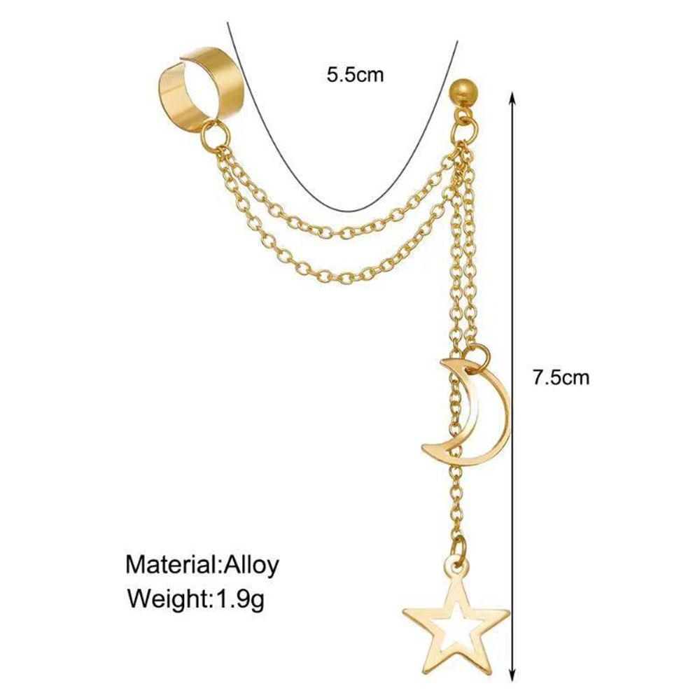 （Clearance Sale）Europe and the United States new creative personality trend metallic earrings long five-pointed star earrings bone clip has layers of fashion women