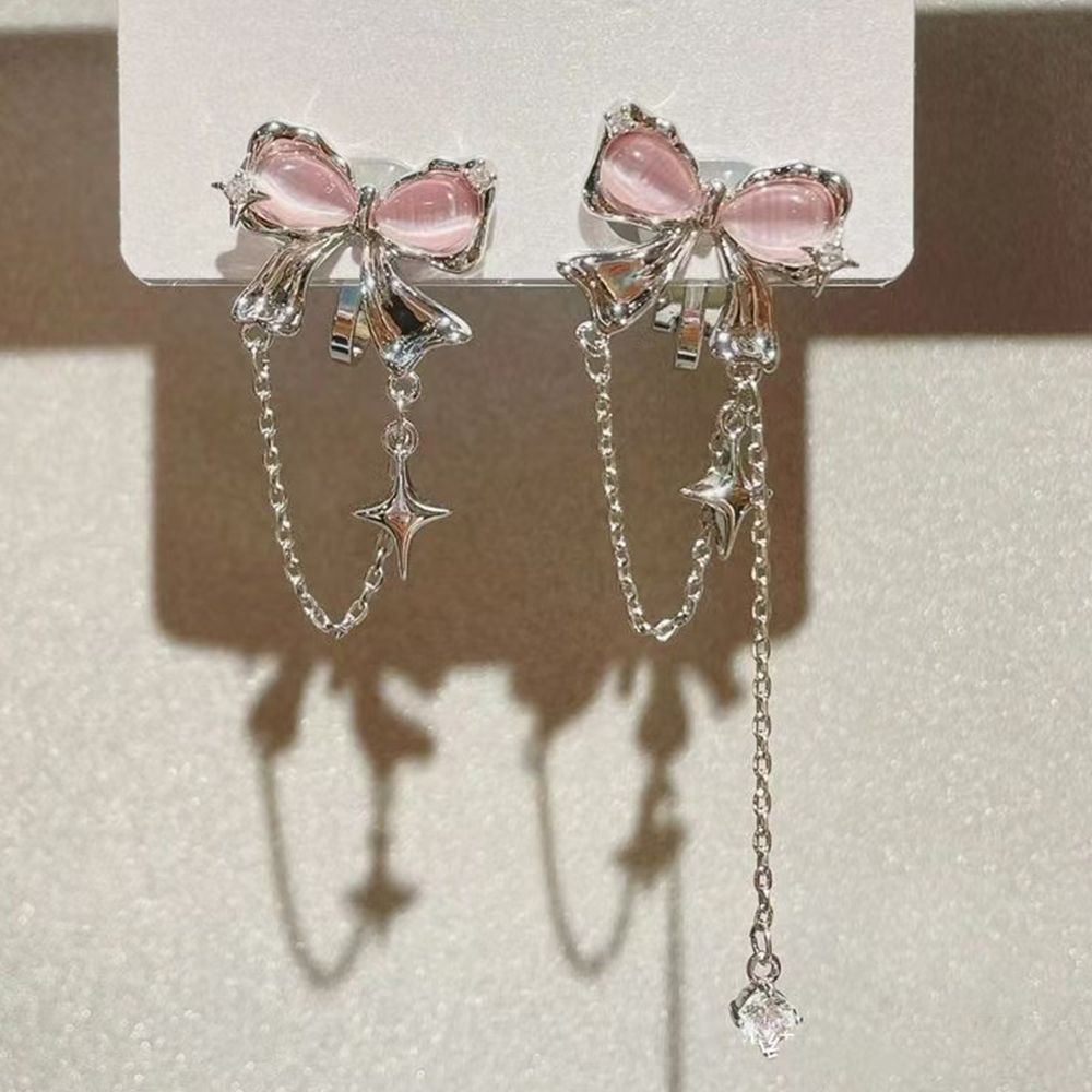 （Clearance Sale）Fashion bow ear clip without ear piercing senior sense niche ear long retro earring jewelry women