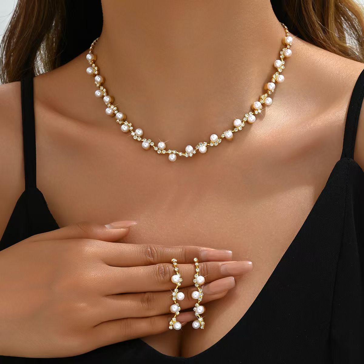 Clearance Sale Vintage pearl necklace, French style light luxury high-end sweater chain, versatile and niche temperament accessory Necklace Earring Set