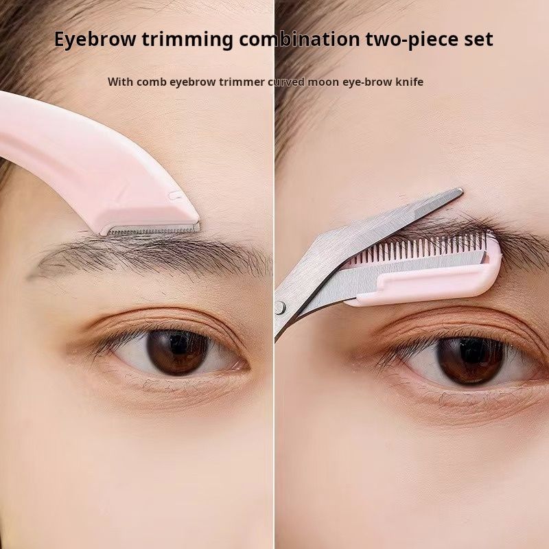 Clearance Sale  Beginner's Safe Eyebrow Trimmer New Eyebrow Trimmer Scissors Anti Scratch Bending Moon Eyebrow Scraper Set for Beginners