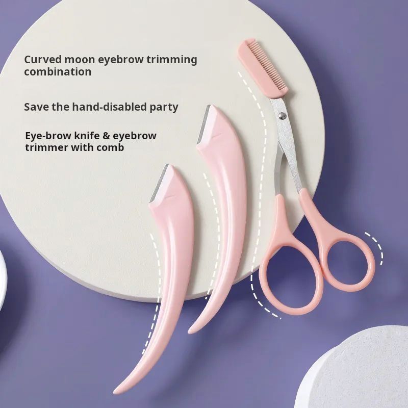 Clearance Sale  Beginner's Safe Eyebrow Trimmer New Eyebrow Trimmer Scissors Anti Scratch Bending Moon Eyebrow Scraper Set for Beginners