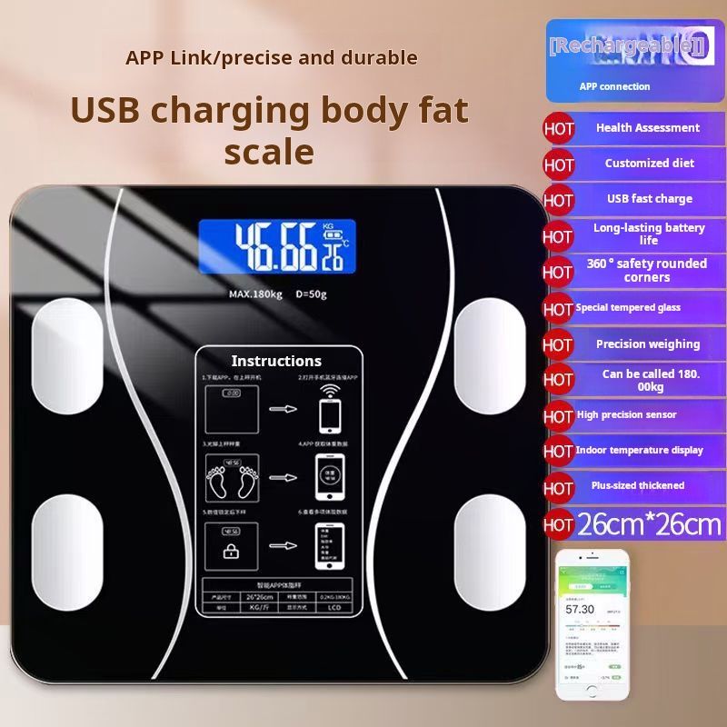Rechargeable Bluetooth AI Intelligent Body Fat Scale Electronic Scale Weight Scale Household Body Weighing