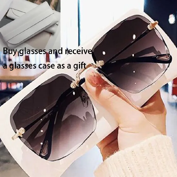 Clearance Sale  sunglasses with a box New frameless cut edge square sunglasses female Korean network red round face slimming anti-UV