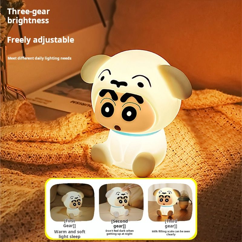 Crayon Shin-chan Little Panda Xiao Bai Night Light Bedside Bedroom Baby Sleep Infant Nursing Snap Light Soft Light Eye Protection Desk Lamp
