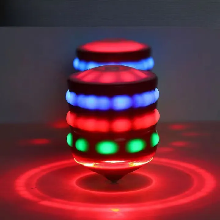 Laser gyroscope nostalgic toy square hot selling automatic rotation dazzling rainbow with music imitation wood glowing children