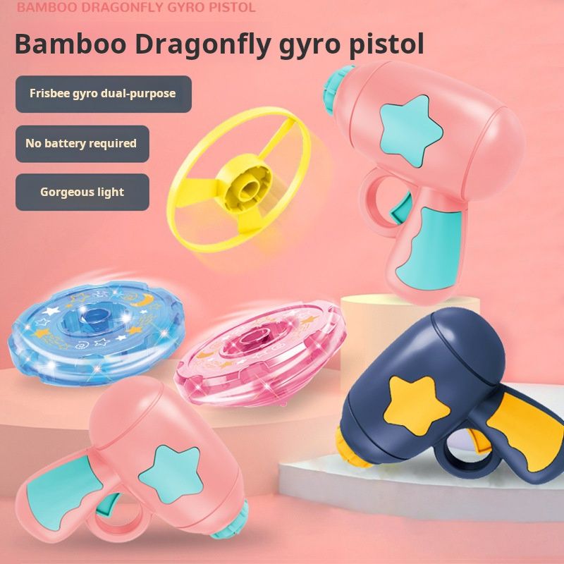 Children's toy glowing bamboo dragonfly catapult pistol spinning flash frisbee frisbee