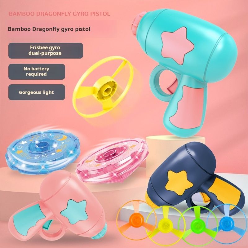 Children's toy glowing bamboo dragonfly catapult pistol spinning flash frisbee frisbee