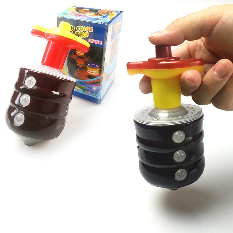 Laser gyroscope nostalgic toy square hot selling automatic rotation dazzling rainbow with music imitation wood glowing children