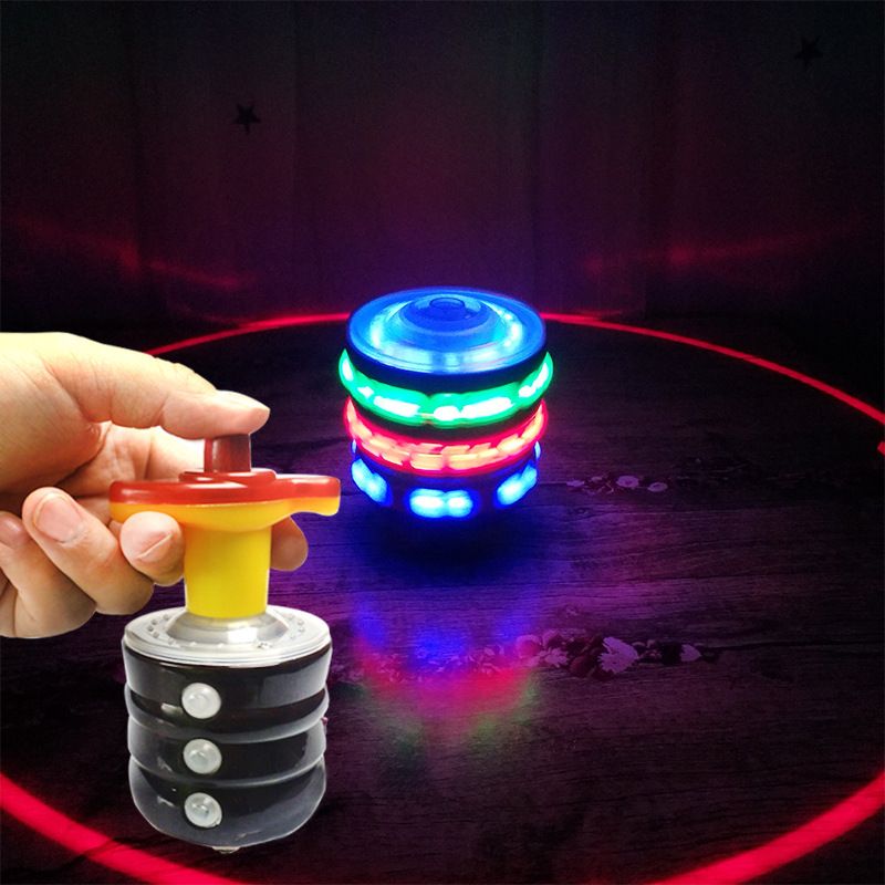 Laser gyroscope nostalgic toy square hot selling automatic rotation dazzling rainbow with music imitation wood glowing children