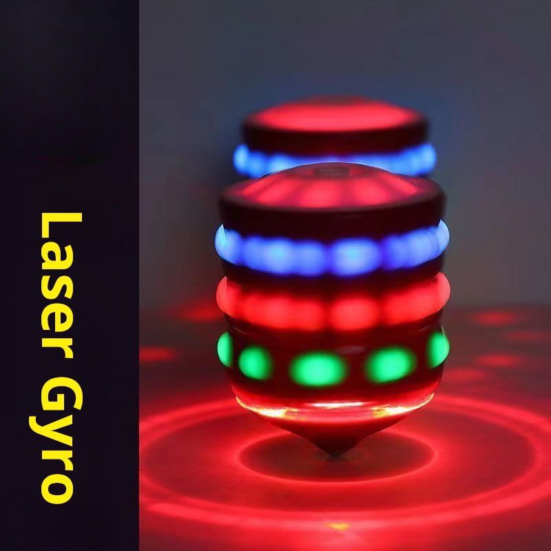 Laser gyroscope nostalgic toy square hot selling automatic rotation dazzling rainbow with music imitation wood glowing children