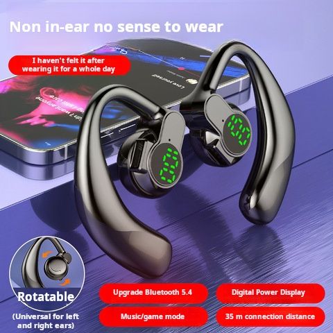 Left and right wearable single ear ultra long battery life mobile phone universal digital display rotatable sports Bluetooth earphones hanging on the ear