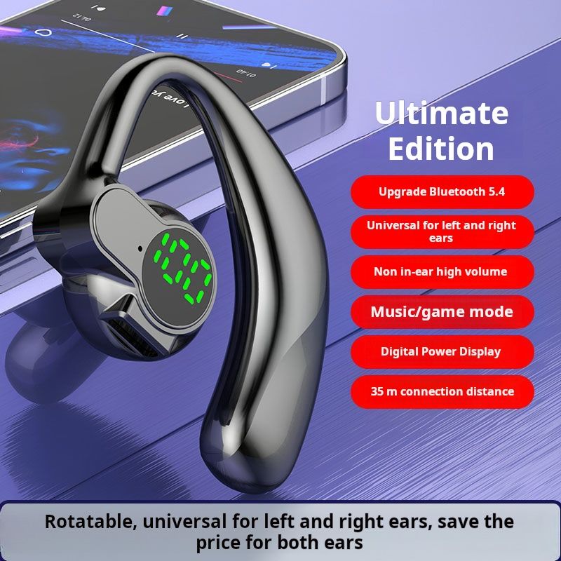 Left and right wearable single ear ultra long battery life mobile phone universal digital display rotatable sports Bluetooth earphones hanging on the ear